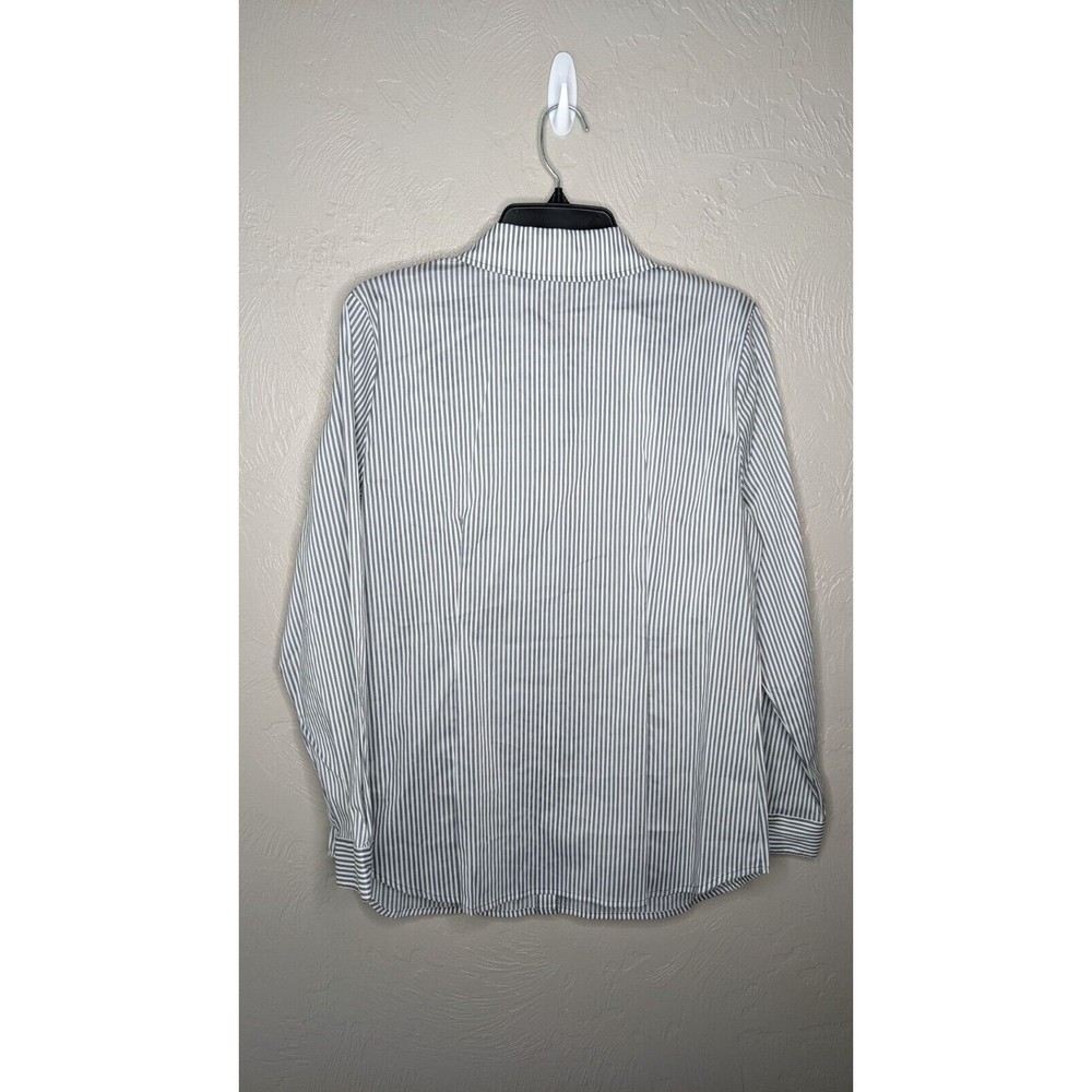 Susan Graver Womens 10 Grey White Striped Stretch Button Front Shirt A267980 - Picture 5 of 5